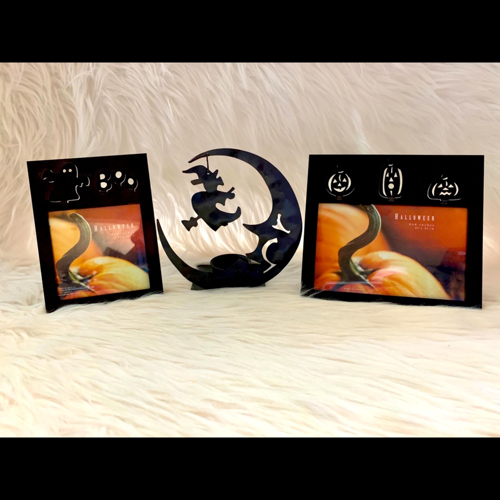 Vintage Halloween Candle Holder Frame Decor Lot Spooky Moon Retro Horror